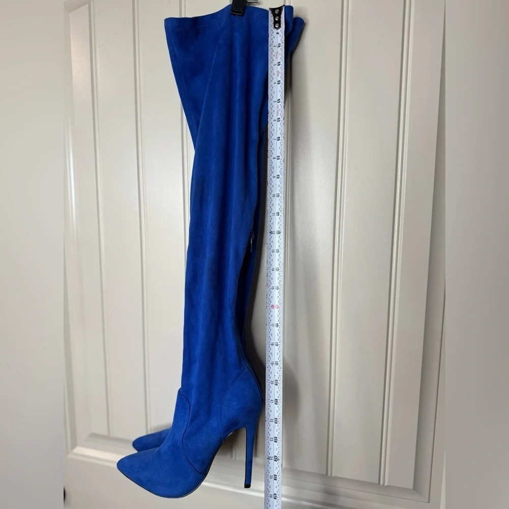 SHOEDAZZLE 🦋 Thigh-High, Vibrant Royal Blue Women's Stiletto Boots (Women’s 7)